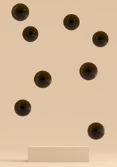 Minimal Beverage background for coffee tea smoothie drink presentation. Brown podium and bubble tea scene. Cafe poster templates mock up illustration. 3d render illustration.