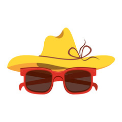 Summer hat and sunglasses cartoon isolated
