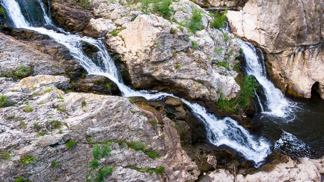Aerial view of waterfall Mokranjske Stene in village mokranje near the Negotin, in Serbia