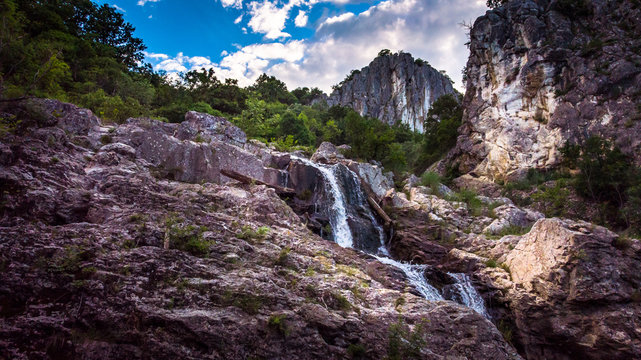 Aerial view of waterfall Mokranjske Stene in village mokranje near the Negotin, in Serbia