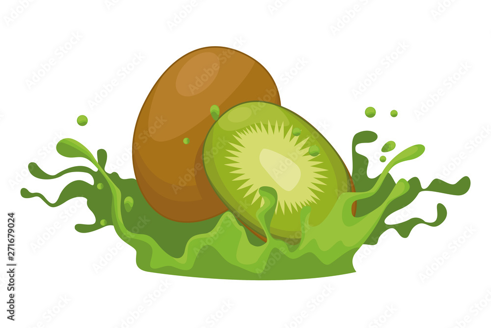 Sticker Kiwi with resfreshment drink splash