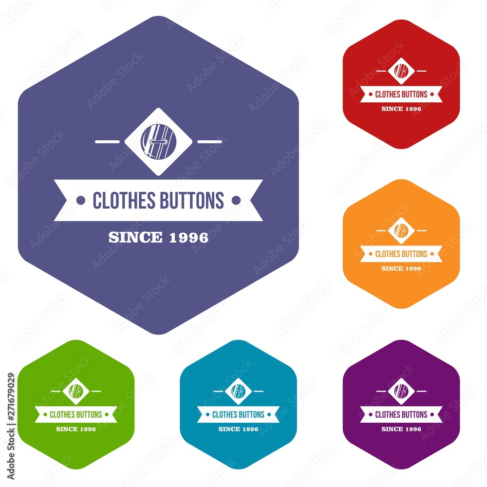 Poster clothes button element icons vector colorful hexahedron set collection isolated on white