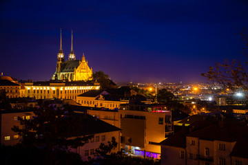 Naklejka premium View to the red roofs of Brno city with Cathedral of Saints Peter and Paul. Morawia, Czech Republic