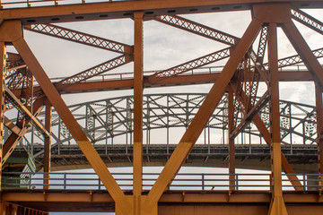 Lift Bridge Span in Front of an Arch Bridge