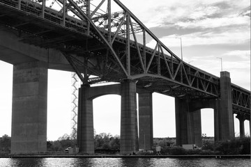 Expressway Bridge Over a Canal in Black and White