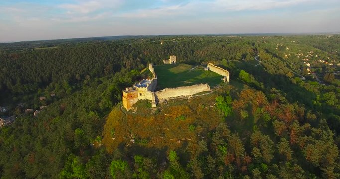 Castle ruins Bona built in 12th century Kremenets aerial view