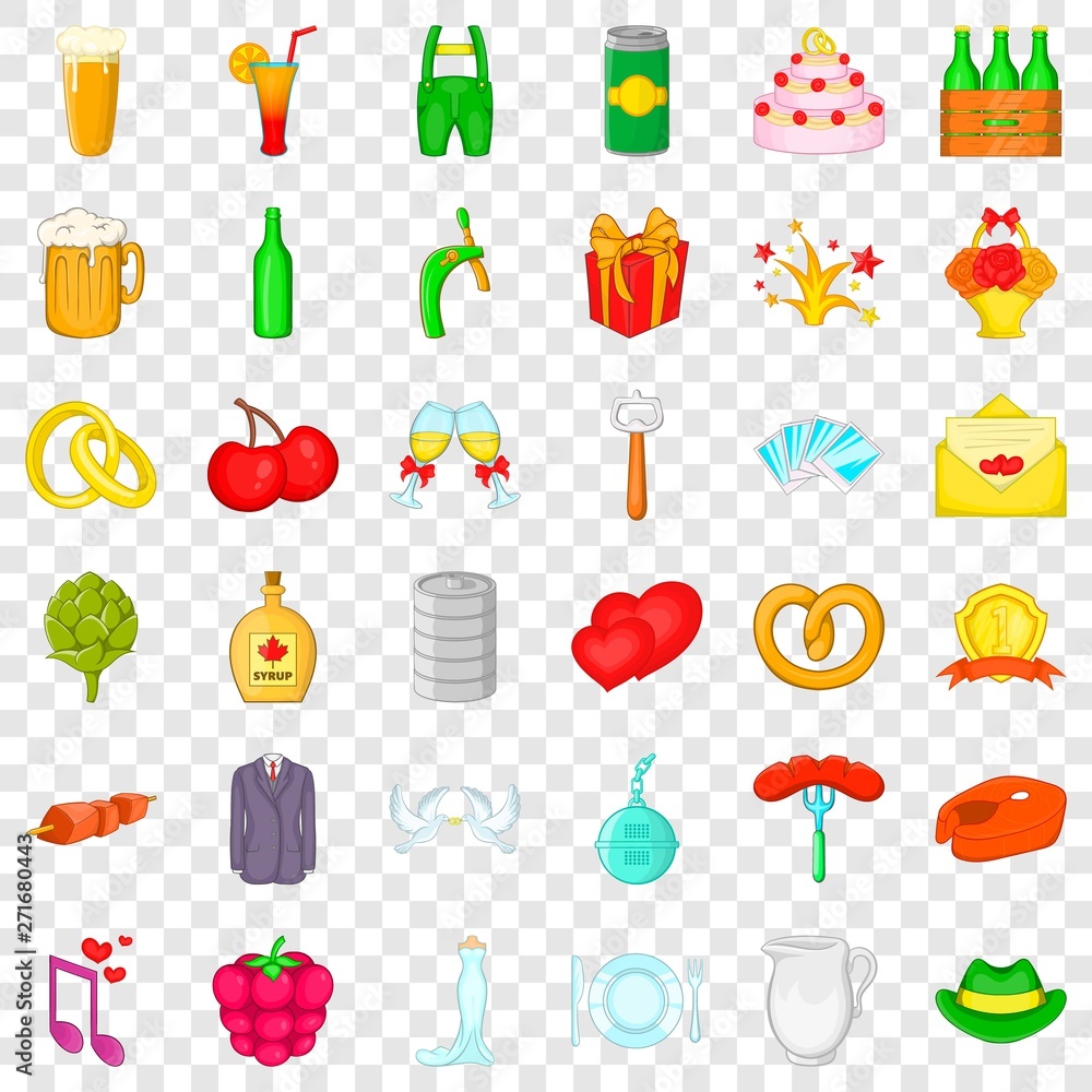 Poster opener icons set. cartoon style of 36 opener vector icons for web for any design