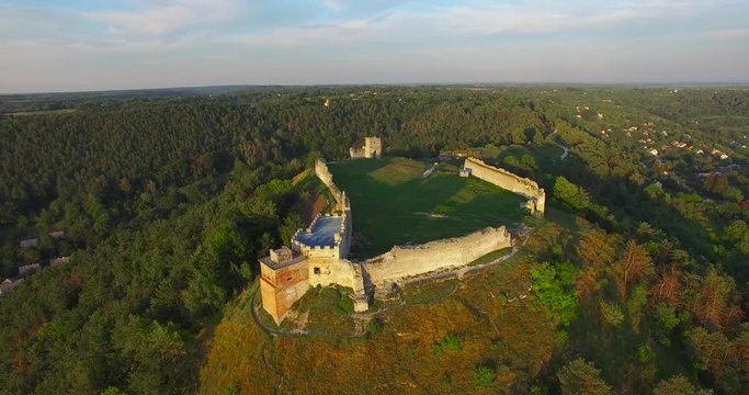 Castle cityscape before sunset ruins aerial view