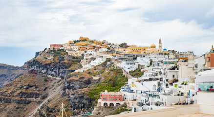 Obraz premium Panoramic View and Streets of Santorini Island in Greece, Shot in Thira