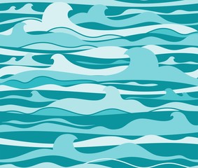 Sea waves, seamless pattern, emerald, vector. Sea pattern. Seamless, vector background. Color, flat picture.  