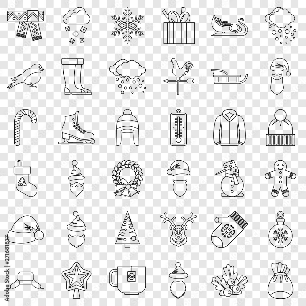 Poster cold icons set. outline style of 36 cold vector icons for web for any design