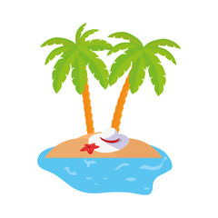 summer coastline scene with palms and female hat