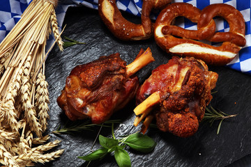Traditional German cuisine, Schweinshaxe roasted ham hock and pretzels