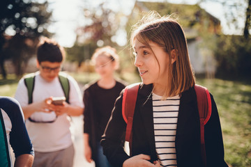 Group of classmates going to school