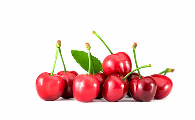 Sweet fresh cherry isolated on white background.