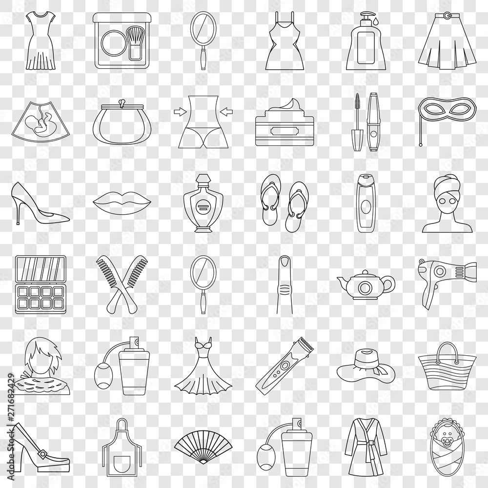 Aufkleber spa icons set. outline style of 36 spa vector icons for web for any design