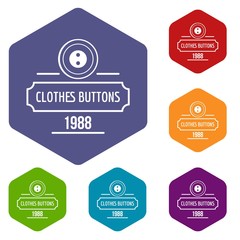 Clothes button service icons vector colorful hexahedron set collection isolated on white 