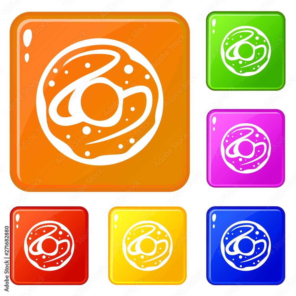 Poster glazed donut icons set collection vector 6 color isolated on white background