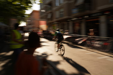 Bike racing in movement. Barcelona Catalonia, Spain
