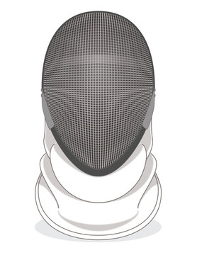 fencing helmet with mesh and bib isolated on a white background