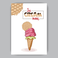 ice cream menu with ice cream in a cone strawberry and pistachio