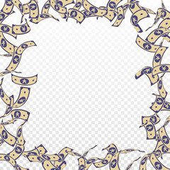 Chinese yuan notes falling. Floating CNY bills on 