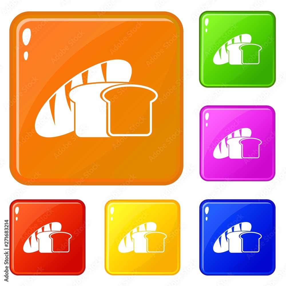 Poster bread icons set collection vector 6 color isolated on white background