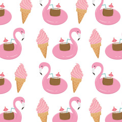 Summer flamingo and ice cream background