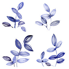 Watercolor painted decorative plants