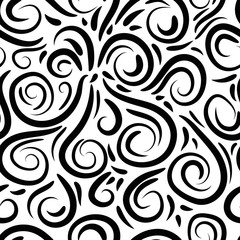 Abstract hand drawn doodle thin line wavy seamless pattern. Curly linear messy background. Vector illustration.  