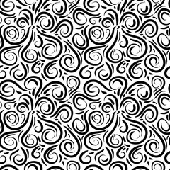 Abstract hand drawn doodle thin line wavy seamless pattern. Curly linear messy background. Vector illustration.  