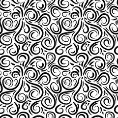 Abstract hand drawn doodle thin line wavy seamless pattern. Curly linear messy background. Vector illustration.  