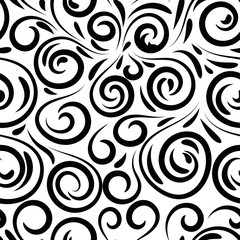 Abstract hand drawn doodle thin line wavy seamless pattern. Curly linear messy background. Vector illustration.  