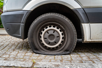 Detail shot of a flat car wheel tire