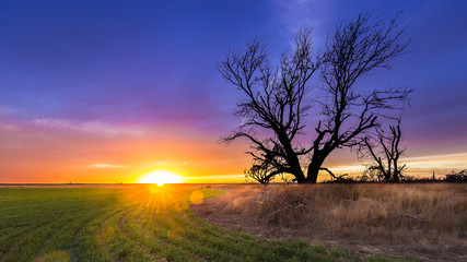 Ellis County, KS USA - A spectacular sunset over Western Kansas