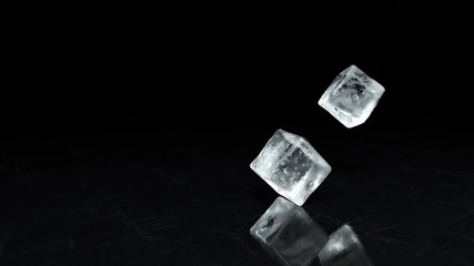 Two falling ice cubes on a textural surface in slow motion. 3d render - Powered by Adobe