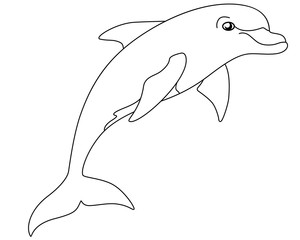 Dolphin is a marine mammal. Bottlenose dolphin - linear vector image for coloring. Dolphins are inhabitants of the ocean.