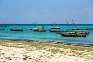 Naklejka na ściany i meble Boats in the sea Zanzibar