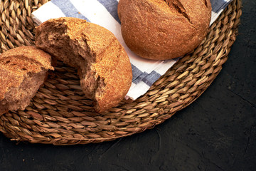 Whole wheat bread baked at home, bio ingredients, very healthy