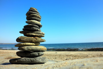 Fototapeta na wymiar Stone stacks on the beaches of Cornwall.