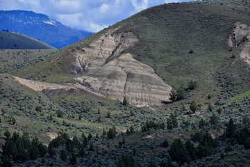 Soil Erosion exposes underlying sedimetary deposits, North Central Oregon 