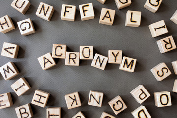 the word acronym wooden cubes with burnt letters, use of acronyms in the modern world, gray...