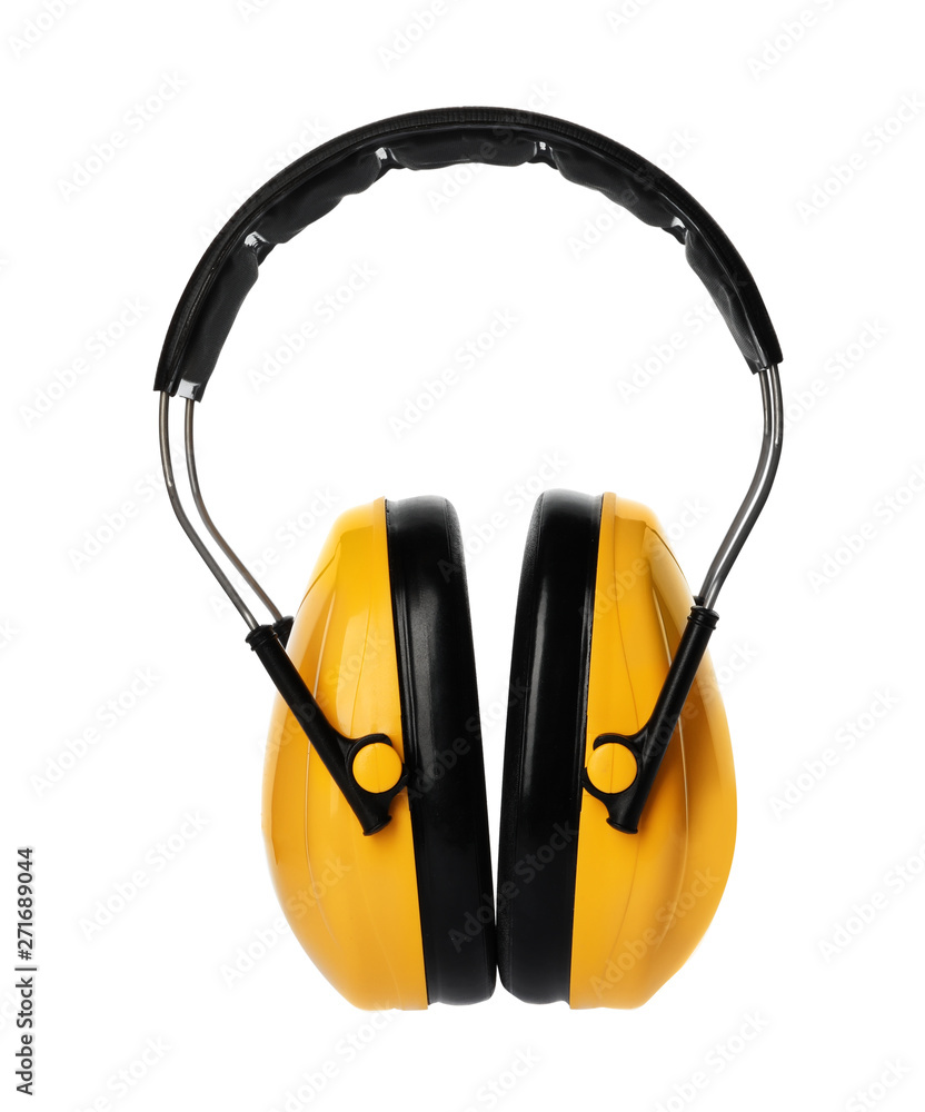 Sticker Protective headphones on white background. Professional construction accessory