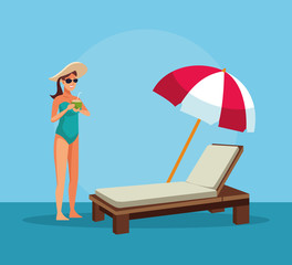 Young woman in the beach cartoon