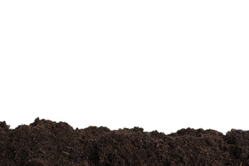Layer of fresh soil isolated on white. Gardening time