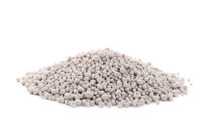 Pile of chemical fertilizer isolated on white. Gardening time