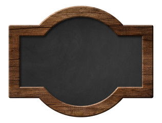 Blackboard with dark wooden frame and rounded shape