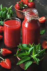 Fresh homemade strawberry mint smoothie. Keto diet. Vegan diet