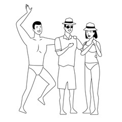 Young people and summer cartoons in black and white