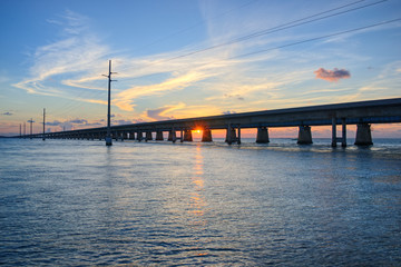 Fototapeta na wymiar Sunset over the Seven Mile Bridge, Florida Keys, Florida